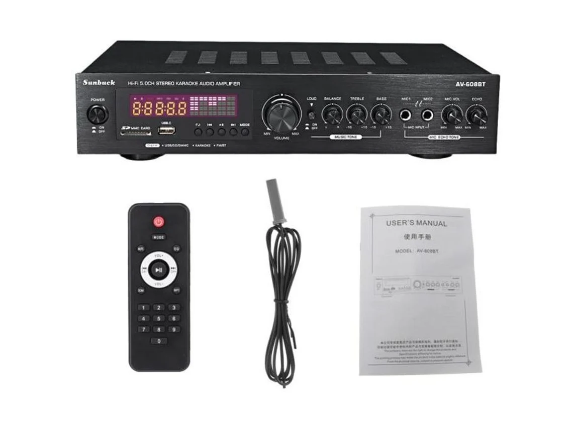 Amplificador Hi-fi 2000w 220v, Amplificador De Potência De Áudio, Bluetooth Estéreo, Usb, Sd, Fm, Led, Preto