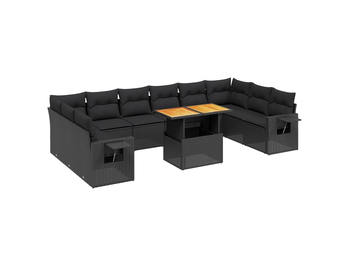 Conjunto de 11 Sofás de Jardim com Almofadões Vime Pe Preto MAISON EXCLUSIVE