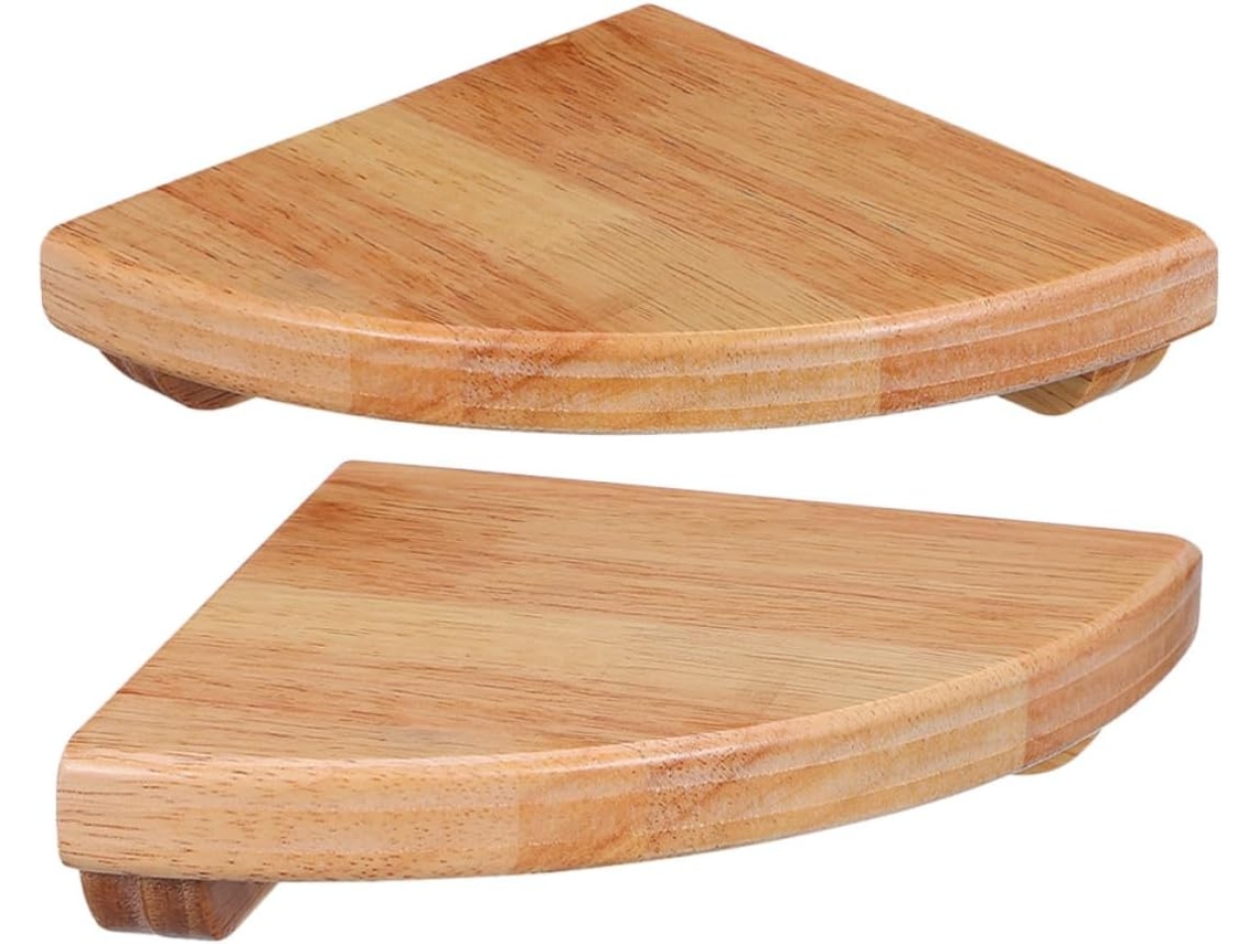 Conjunto De 2-prateleiras Parede Multifuncionais Em Madeira Com Formato Leque Para Banheiro E Quarto