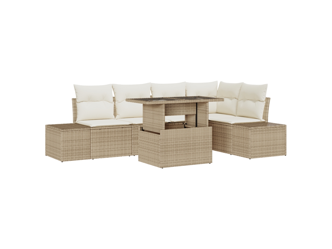 Conjunto 6 Conjunto De Sofá De Jardim Vidaxl Bege Vime Pe (264 X 154 X 85 Cm)