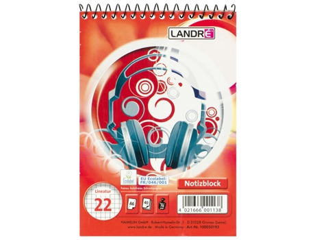 Bloco de Notas Espiral LANDRÉ Din A6 40 Folhas Quadrado