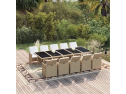 Vidaxl 11 Pcs Conjunto Jantar P/ Jardim C/ Almofadões Vime Pe Bege