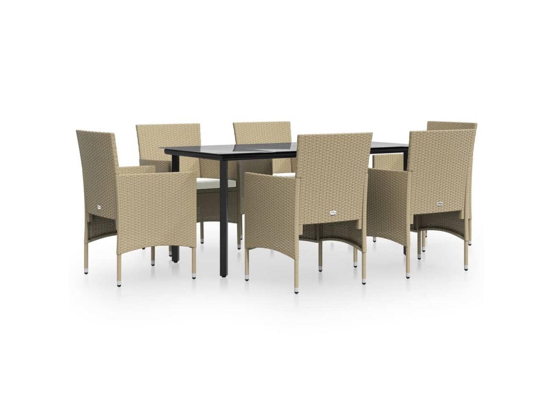 Maison Exclusive - 7 Pcs Conjunto De Jantar P/ Jardim C/ Almofadões Bege E Preto