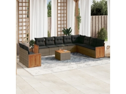 Jogo de Sofá Jardim 11 Peças C/ Almofadões Vime Pe Cinza Dkd Home Decor