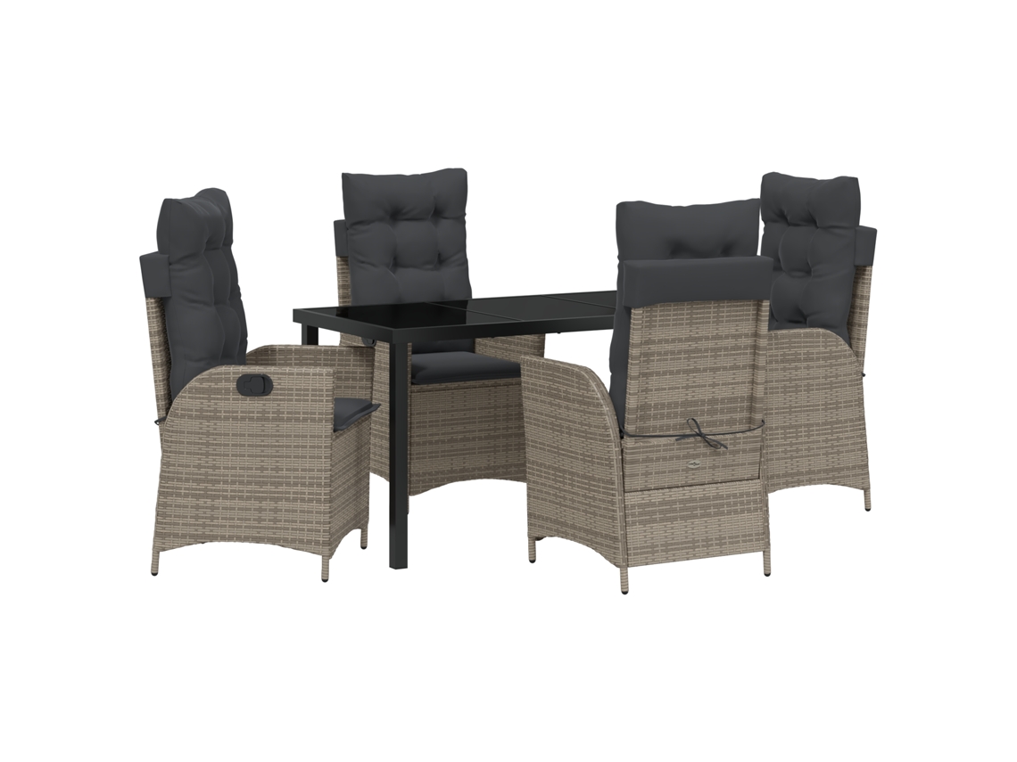 Conjunto 5 Conjunto De Jantar Para Jardim Vidaxl Cinzento Vime Pe (140 X 70 X 73 Cm)