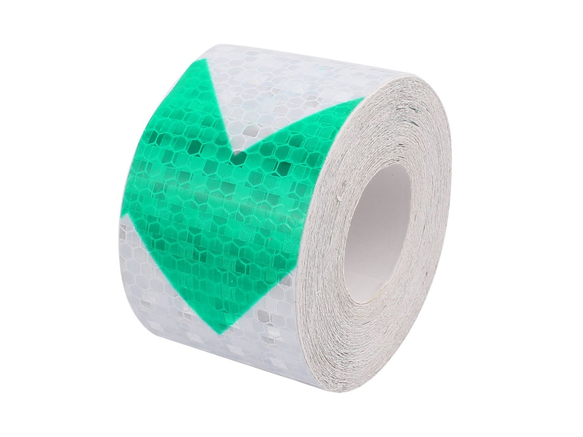 Fita de Advertência Refletiva em Favo Mel com Setas Verdes e Brancas, 5 Cm Largura, 10 M CHABERLU