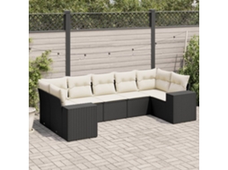 Vidaxl 7 Pcs Conjunto De Sofás P/ Jardim C/ Almofadões Vime Pe Preto
