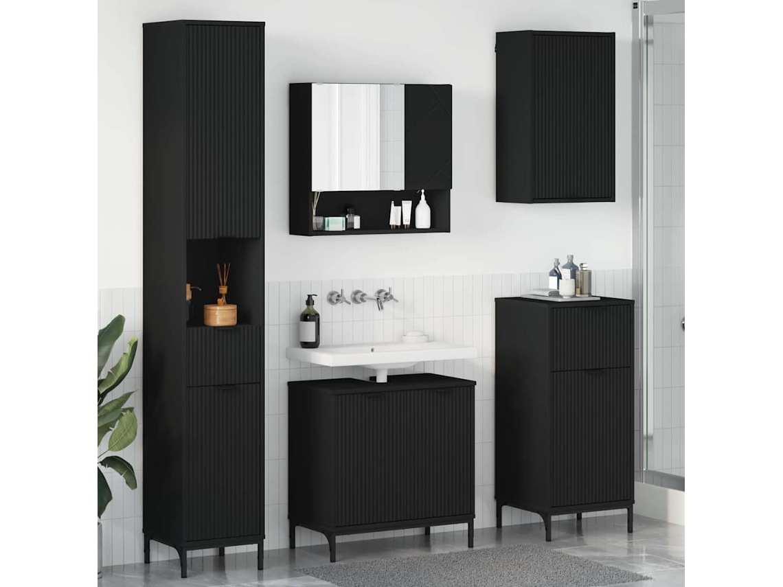 Vidaxl Conjunto De Móveis Para Banheiro Com Gaveta Com Porta Preto