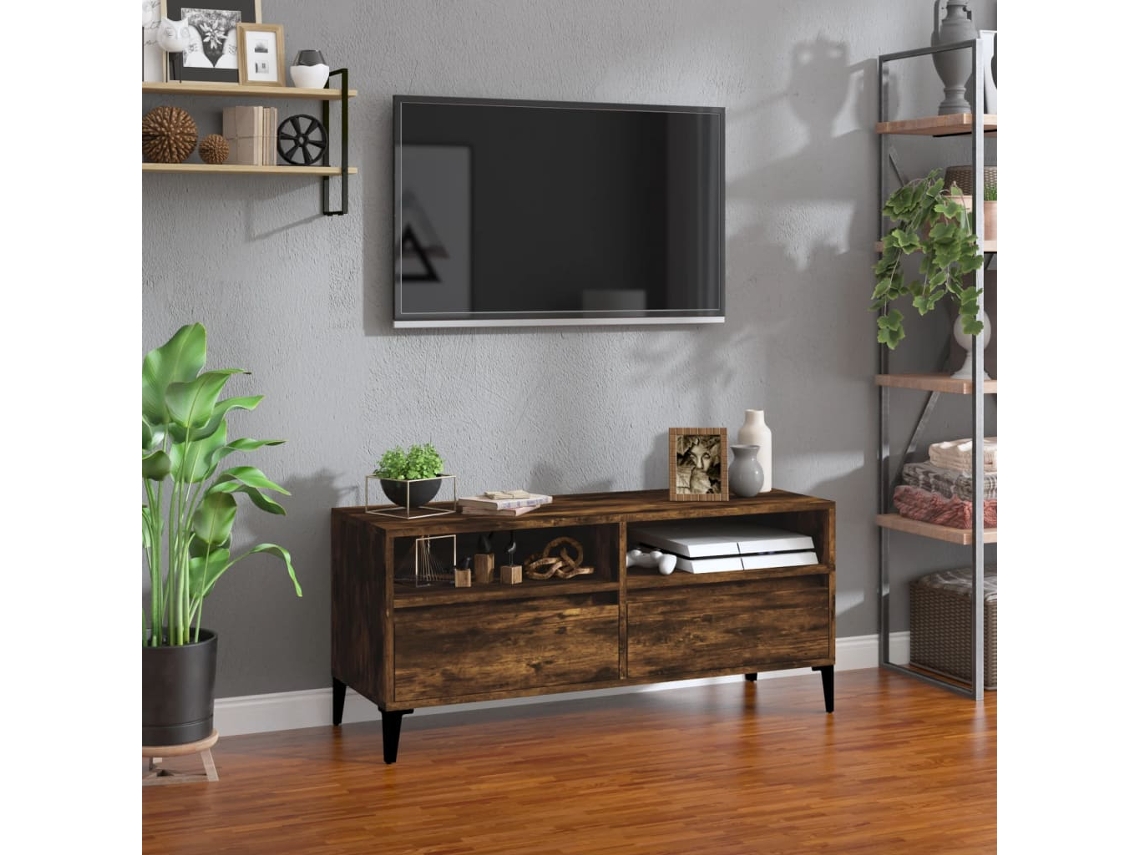 Vidaxl Móvel P/ Tv 100x34,5x44,5 Cm Derivados Madeira Carvalho Fumado