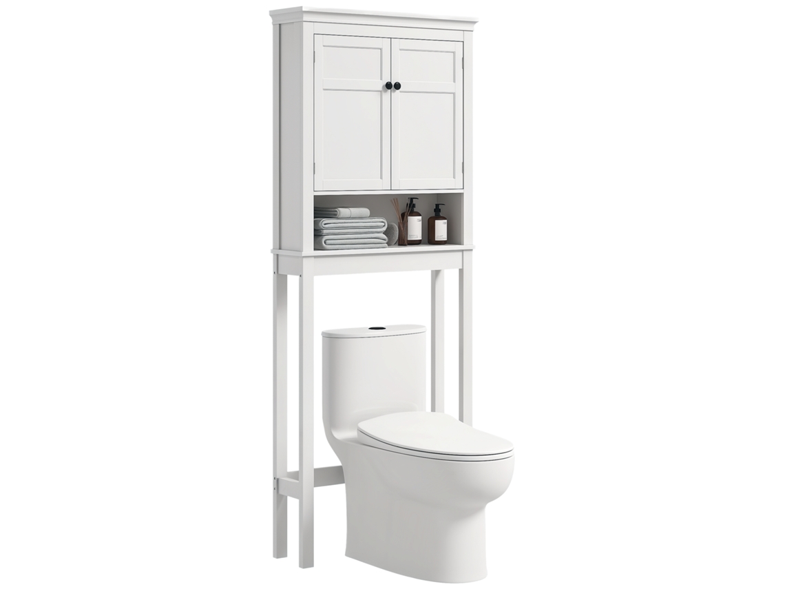 Armário de Banheiro com 2 Portas, Prateleiras Ajustáveis e Espelho 45x90cm Branco S/MARCA