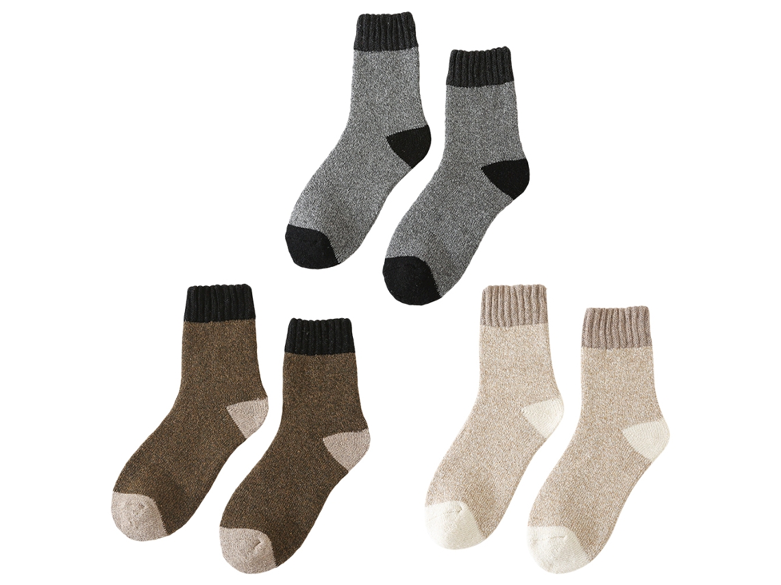 3 Pares Meias De Lã Inverno Grossas Quentes Tecidas Confortáveis Unissex Para Homens E Mulheres