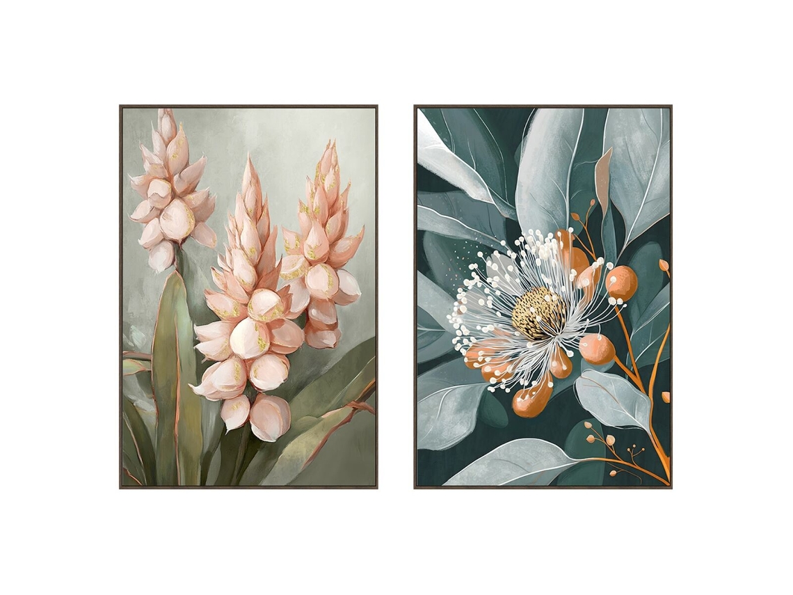 Pintura Home Esprit Verde Laranja Cor De Rosa Cinzento Escuro Flor Shabby Chic (2 Unidades)