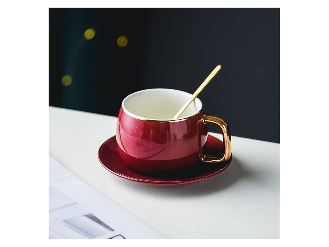 2026 taza de Porcelana com Prato Design Moderno Taza de Café Cerâmica Simples Vermelho