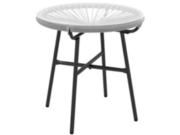 Mesa Auxiliar De Vime Sintético Para Exteriores Com Bancada De Vidro Temperado E Pés De Metal Ø50x50 Cm Cinza E E Preto