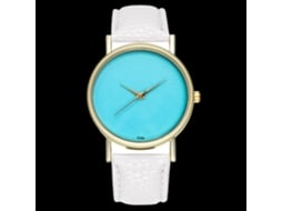 Reloj De Cuero Pu Simple Unisex Dial Redondo Mujer Hombre Cuarzo Blanco