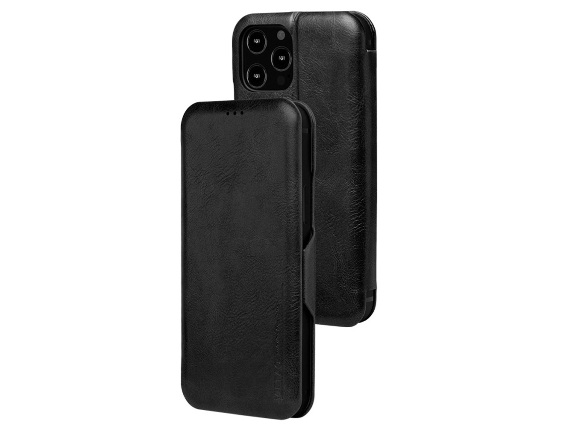 Capa Inch Para Iphone 13 Pro Pele Sintética Magnética Com Porta-cartões Preto