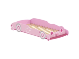 Cama Infantil 70x140 Cm Em Forma De Carro Com Barreira De Proteção E Estrado Para Crianças De 3-5 Anos Rosa