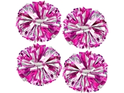 Poms De Torcida Metálicos Com Cabo, Pompons De Esquadra De Torcida, Dourado+vermelho-rosa, 4 Bolas Coloridas