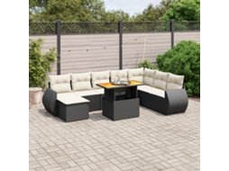 Jogo de Sofá 9 Peças P/ Jardim C/ Almofadões Vime Pe Preto Dkd Home Decor
