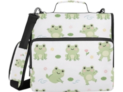 Pasta Organizadora Com 3 Argolas, Estampa De Sapo Kawaii, Alça De Ombro E Mão, Diversos Bolsos, Ideal Estudantes Do
