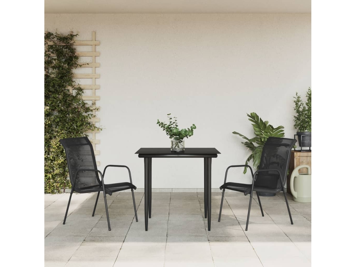 Vidaxl 3 Pcs Conjunto De Jantar Para Jardim Aço E Textilene Preto