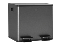 Lixeira dupla com pedal, fácil de limpar, aço inox, plástico, 2x15L, preta | S/MARCA