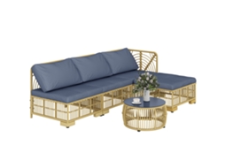 Conjunto de sofá em rattan para jardim, modular, com almofadas e mesa de centro | S/MARCA