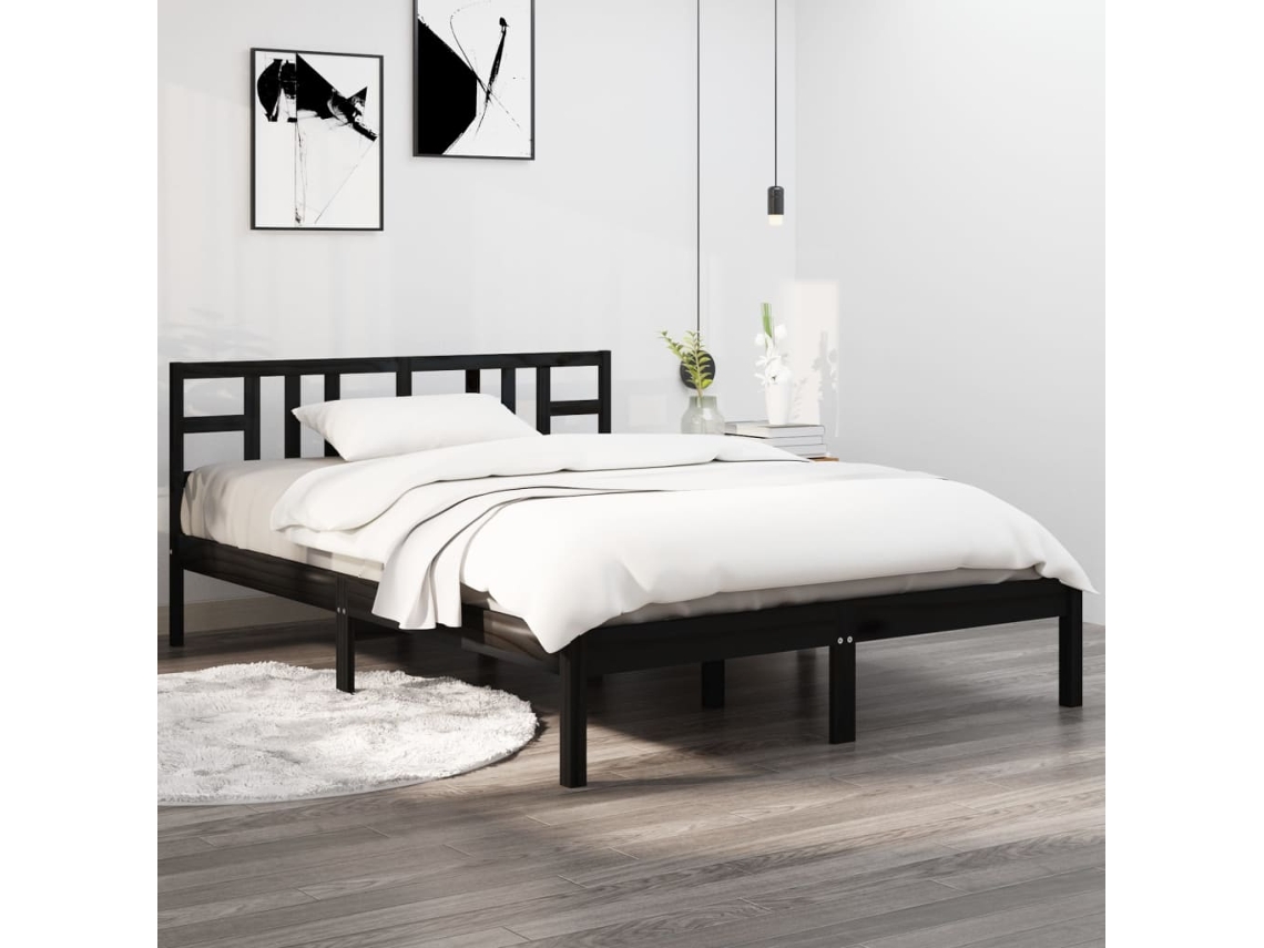 Estrutura De Cama 200x200 Cm Madeira Maciça Preto