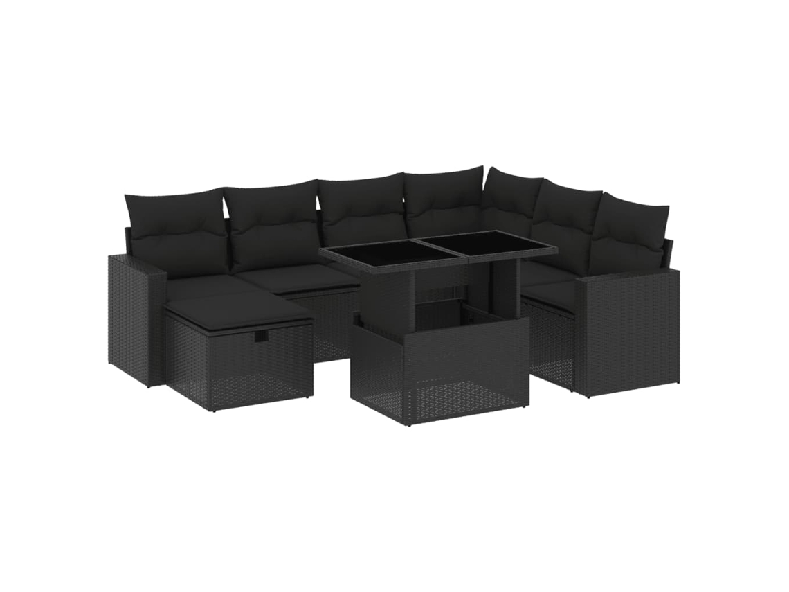 Conjunto de 8 Sofás de Jardim com Almofadões Vime Pe Preto MAISON EXCLUSIVE (N/A)