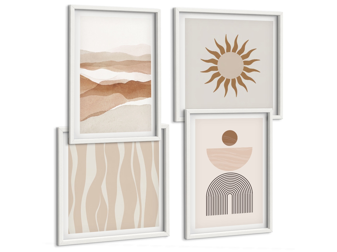 Quadros Decorativos Para Parede Flores Abstratas Em Tons Pastel Moldura Branca Quadros Para O Escritório Espelharte (conjunto De 4 Imagens)