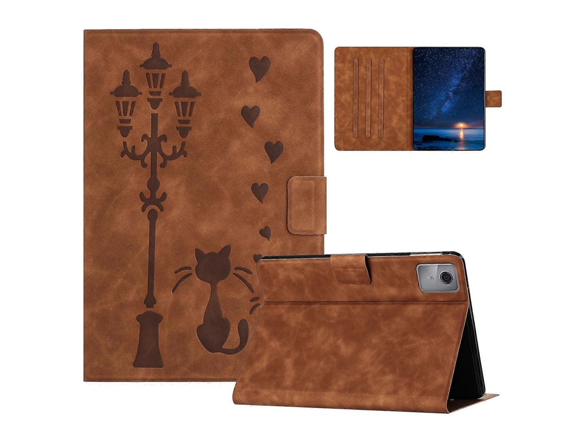 Capa De Couro Para Tablet Lenovo Tab M11 / Xiaoxin Pad 2024 Com Estampa De Casal De Gatos Em Relevo.