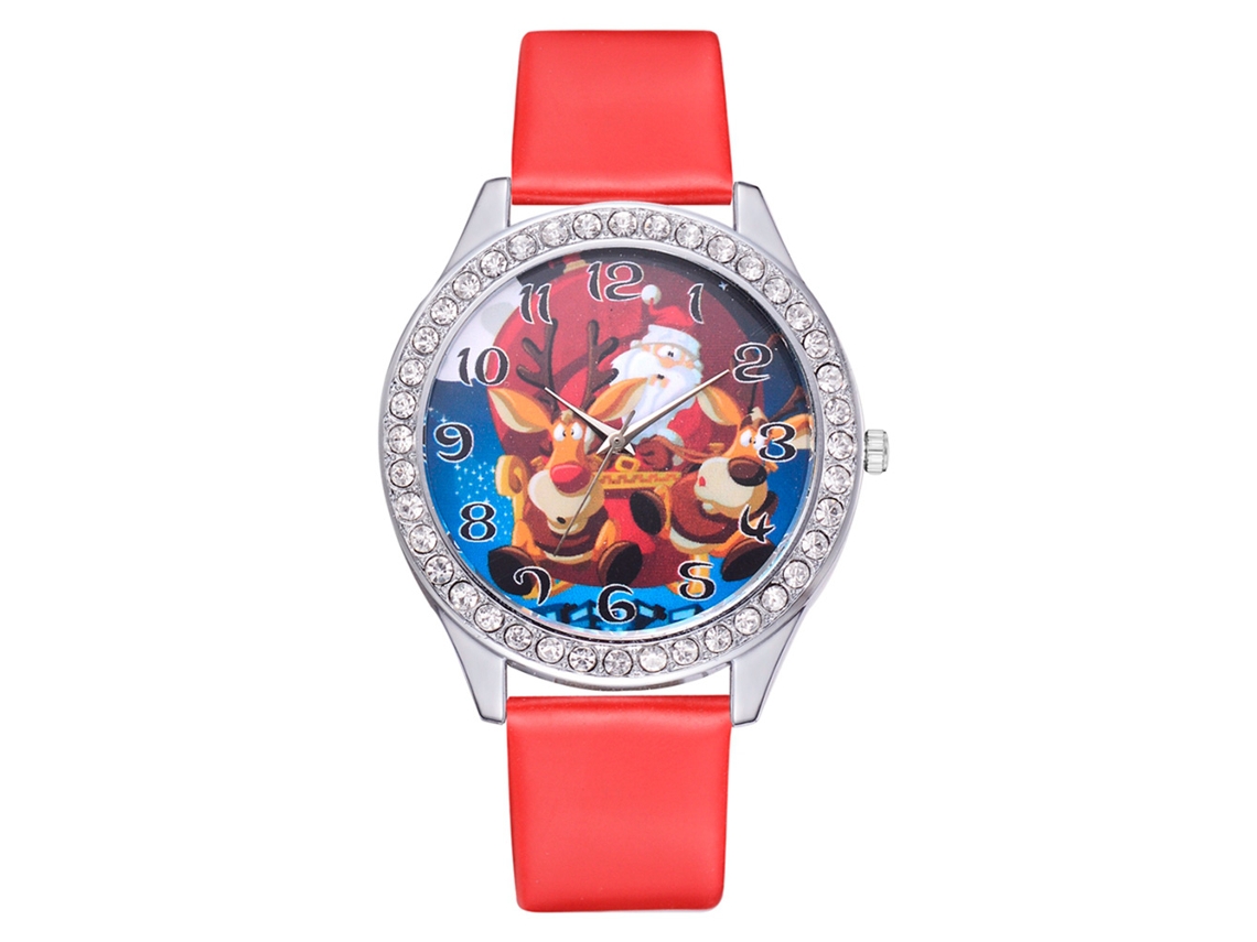 Relógio feminino de quartzo elegante com strass e pulseira de couro PU (vermelho)
