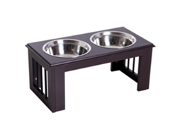 Tigela Elevada para Cães, em Aço Inoxidável, para Ração de Animais de Estimação, em Mdf, Cor Café AQUAFORGE