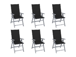 Cadeiras Jardim Reclináveis C/ Almofadões 6 Pcs Acácia Maciça Dkd Home Decor