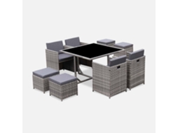 Conjunto De Jardim Com Mesa Em Tecido De Resina Com 8 Cadeirões, Tons De Cinza E Cinza Manchado