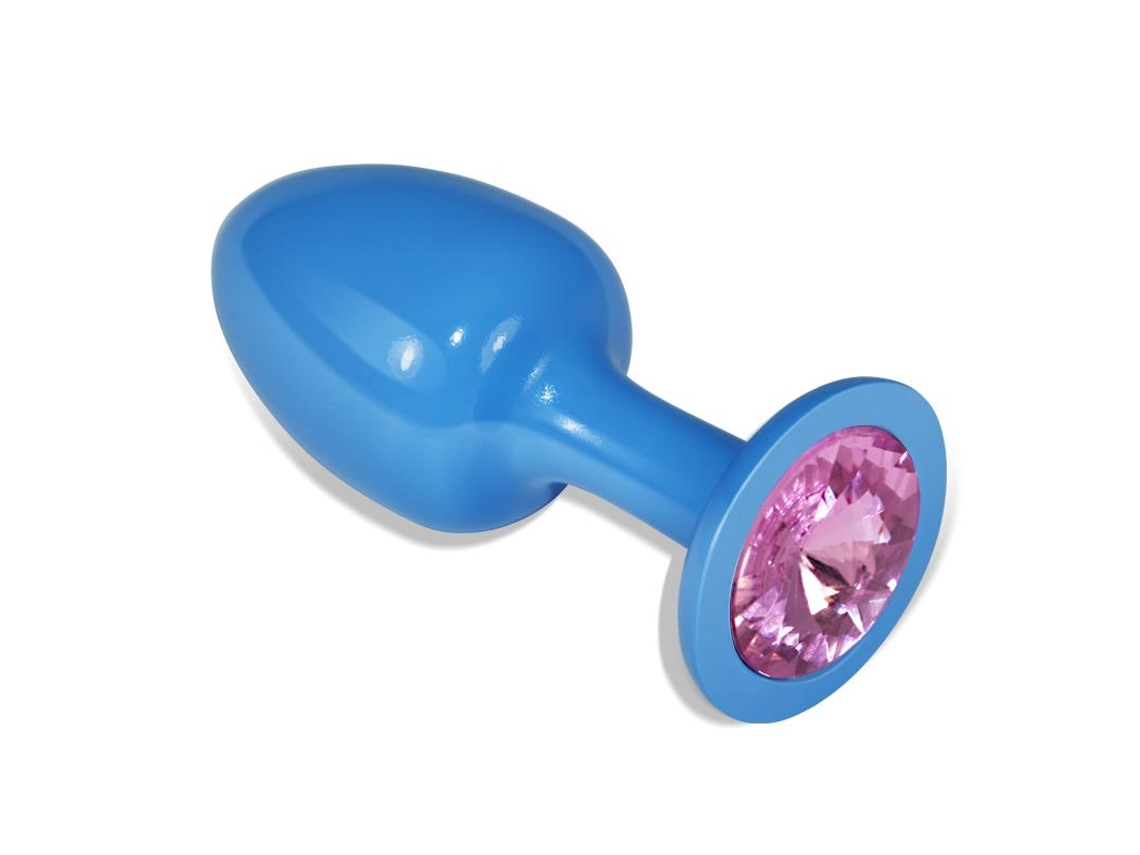 Plug Anal De Botão De Rosa De Metal Azul Com Joia Rosa LOVETOY