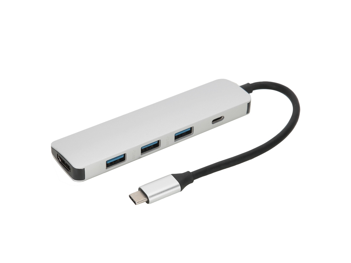 Hub Estendido Type-c 5 Em 1 Adaptador Usb 3.0 Pd 3.0 Hdmi Conversor Prata