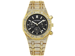 Relógio Masculino Cagarny 6881 Com Movimento Duplo Gartz, Cravejado De Diamantes E Seis Ponteiros, Pulseira De Aço Inoxidável.