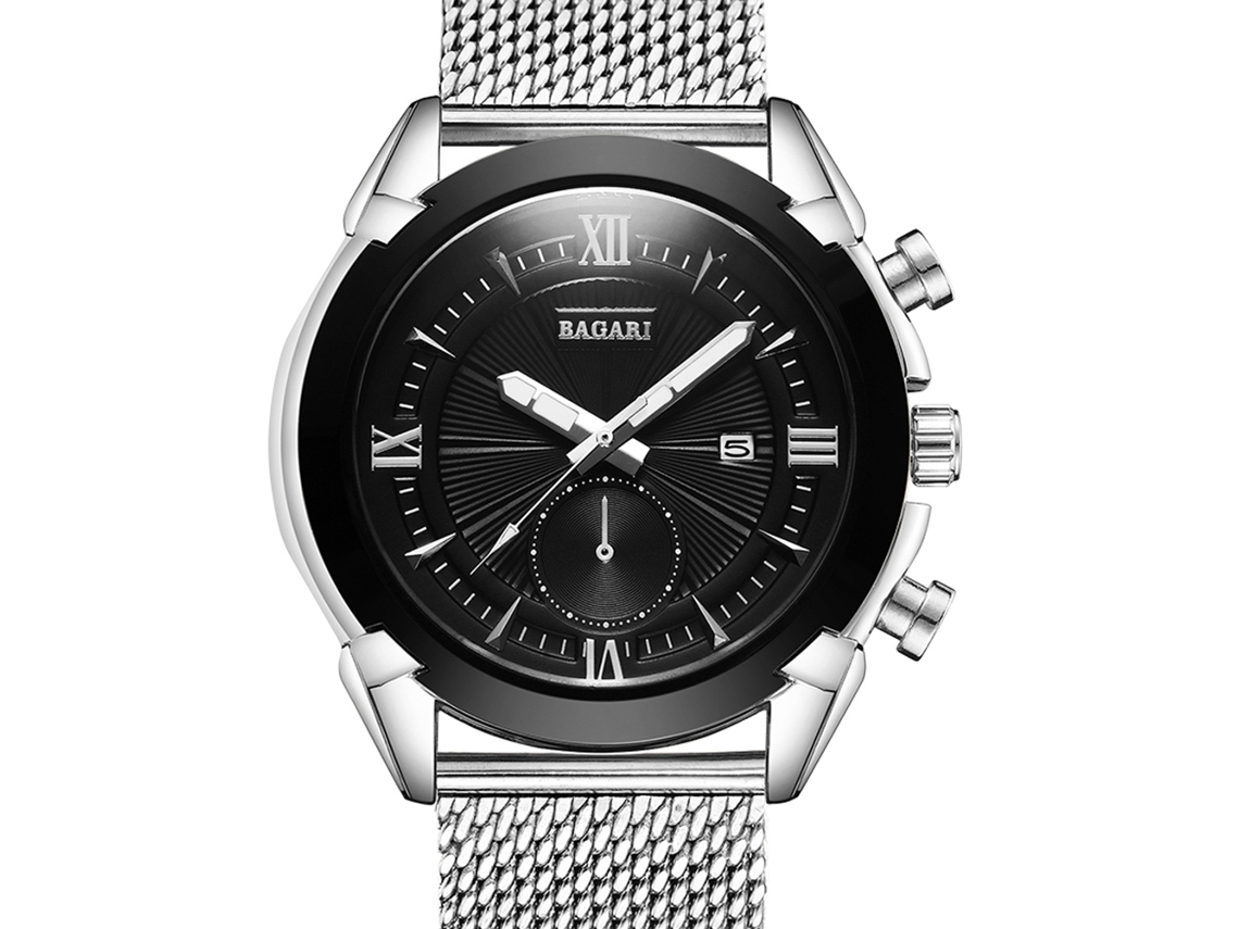Reloj De Pulsera De Cuarzo Con Correa De Malla Para Hombres Dial Redondo Negro