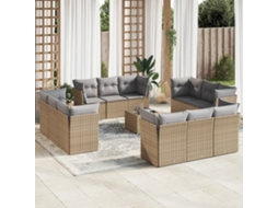 Vidaxl 13 Pcs Conjunto De Sofás P/ Jardim Com Almofadões Vime Pe Bege
