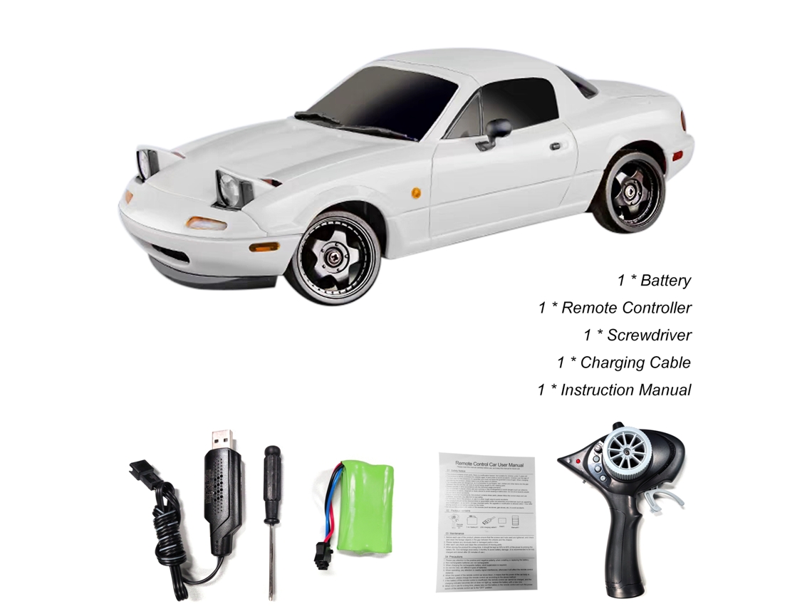 Mali carrinho de Controle Remoto Drift 2.4ghz com Luzes Led, Branco, Brinquedo Rechargeável para Crianças, Presente de Aniversário