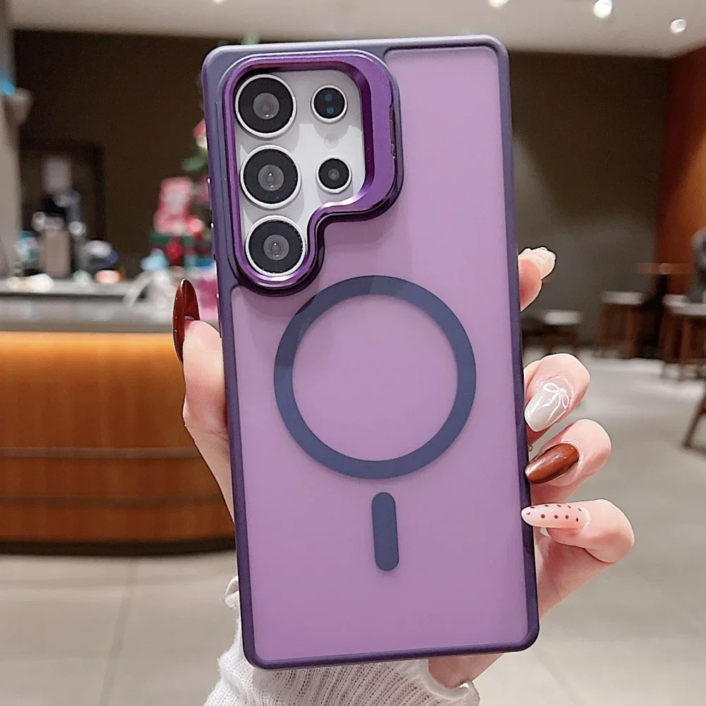 (roxo, Galaxy S25) Capa Fosca Para Celular, Suporte Magnético De Metal Para Lente, Material Acrílico Tpu