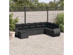Vidaxl 8 Pcs Conjunto Sofás De Jardim Com Almofadões Vime Pe Preto
