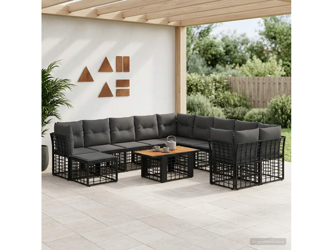 Vidaxl Conjunto De Sofá De Jardim 12 Unid. Preto E Cinza Escuro