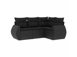 Conjunto de Sofás 4 Peças Jardim com Almofadões Vime Pe Preto MAISON EXCLUSIVE
