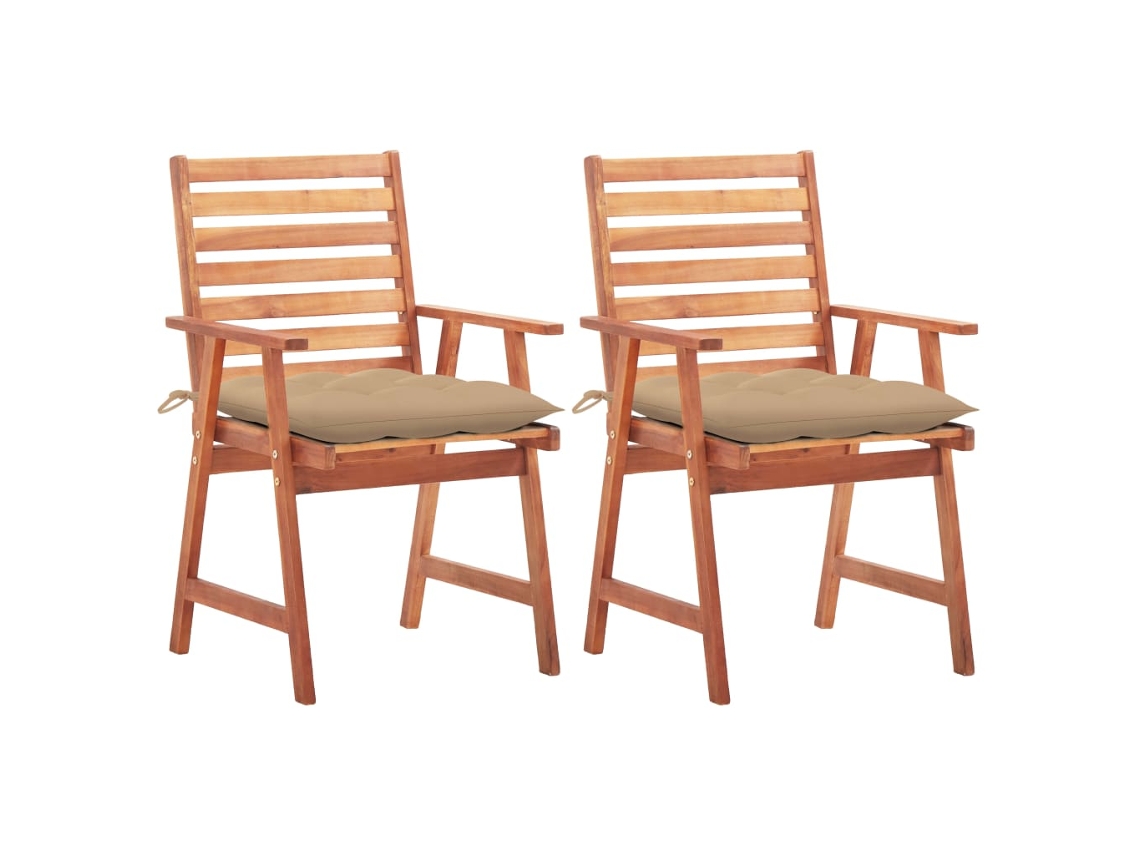 Cadeiras De Jantar P/ Jardim 2 Pcs C/ Almofadões Acácia Maciça Dkd Home Decor