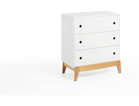 Cómoda com 3 gavetas pinho maciço MOBLIT série Fiordo (80x70x40cm)  cor branca.