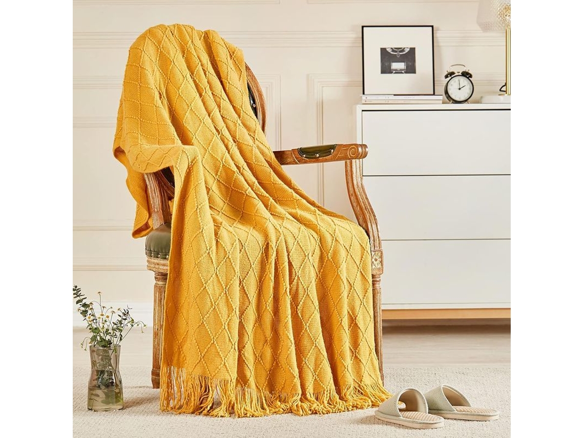 manta de Lã Macia para Sofá e Cama, Manta Decorativa Leve com Franja, Gengibre, 130*230cm S/MARCA