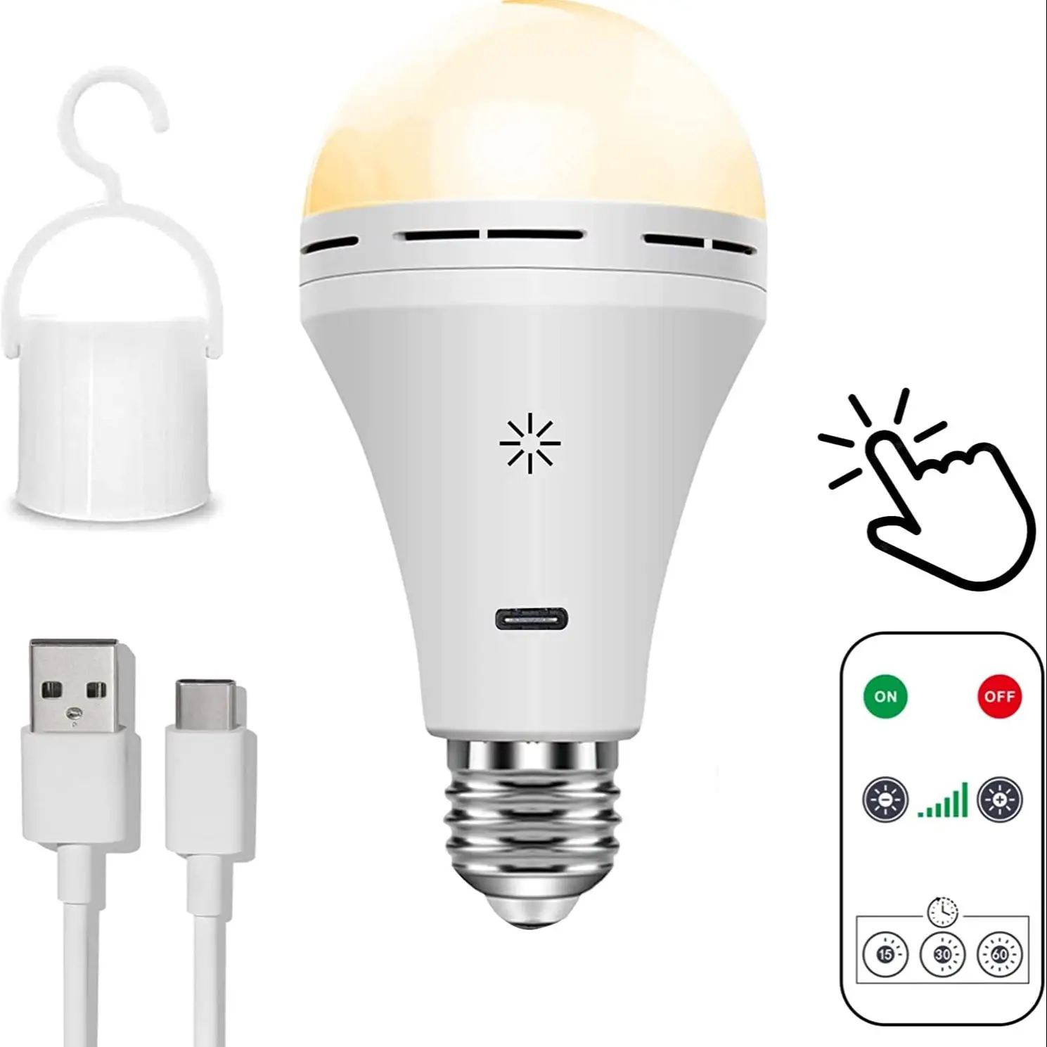 Lâmpada Recarregável Usb C Com Controle Remoto 5v 7w E27 Lâmpada De Bateria Inteligente Brilvibera