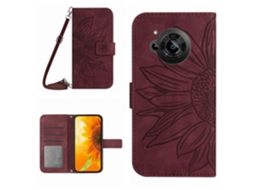 Capa De Couro Flip Com Estampa De Flor De Sol E Cordão Para Sharp Aquos R7/p7 Skin Feel